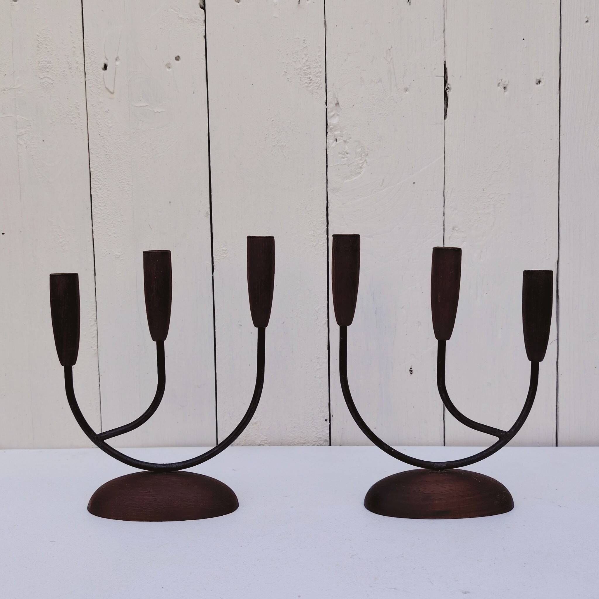 Pair of Scandinavian vintage three-light candlesticks