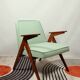 Vintage armchair in natural wool, Le vertu menthe, by Chierowski
