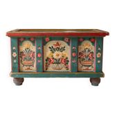 Vintage painted wooden bank chest, folk art