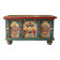 Banc-coffre vintage en bois peint, art populaire