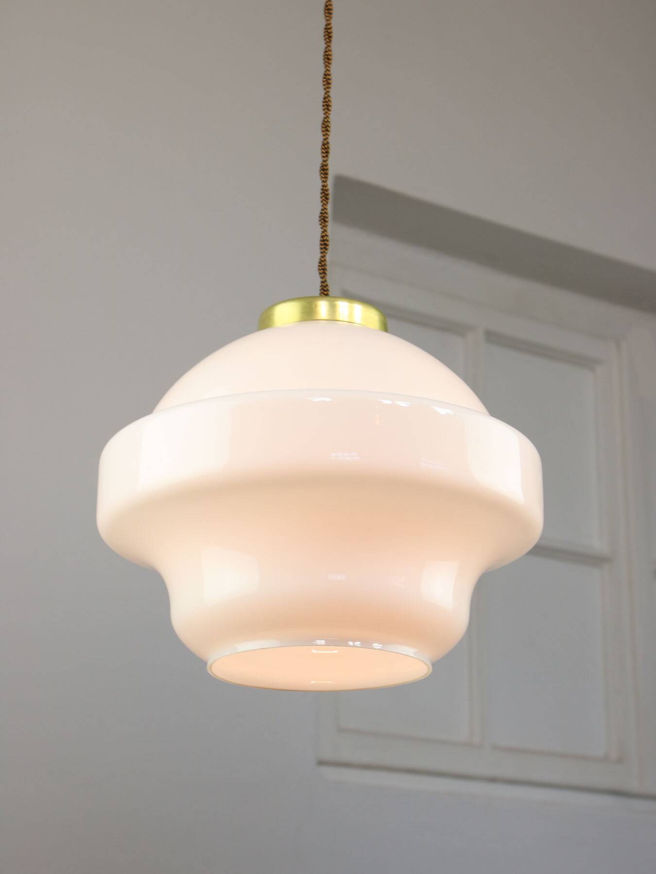 Mid-Century Italian Opaline and Brass Pendant Lamp