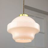 Mid-Century Italian Opaline and Brass Pendant Lamp