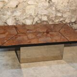 Coffee table, cocktail bar hidden in Elm Magnifier by Paul Michel, 1970 Roche Bobois