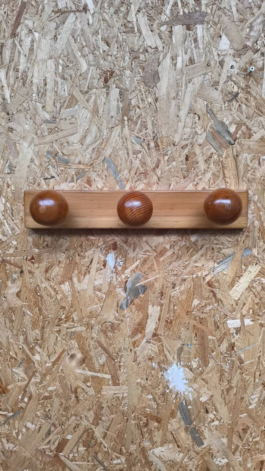 Swedish pine wall coat rack 1970
