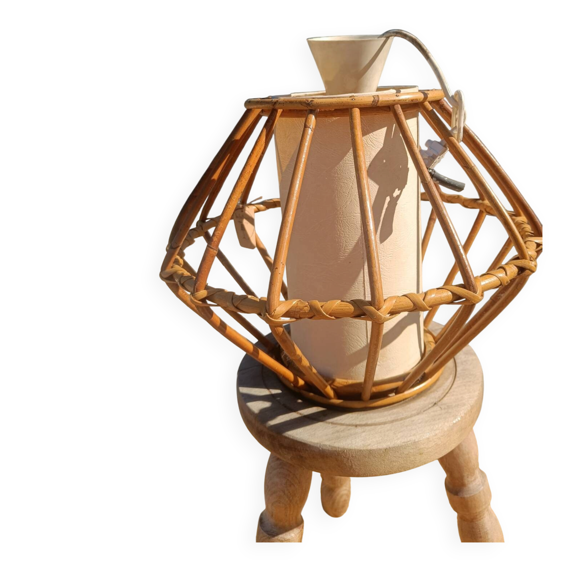 Vintage rattan and bamboo pendant light with removable shade.