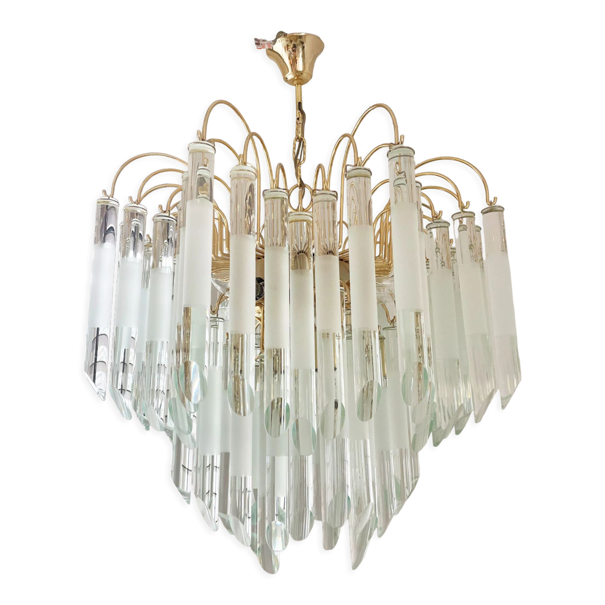 Vintage italian brass and glass chandelier, 1970s