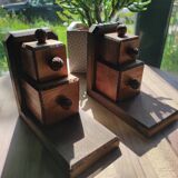 Set of 2 vintage wooden cube and olive bookends