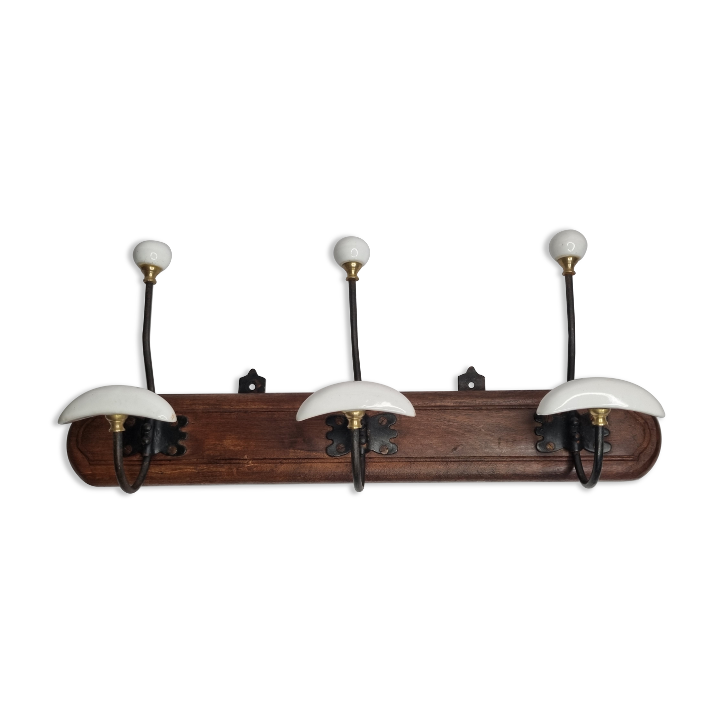 Bistro wall rack in porcelain, metal and wood, vintage