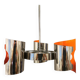 Hanging lamp in chromed metal with orange contrast lacquer and three light sources.