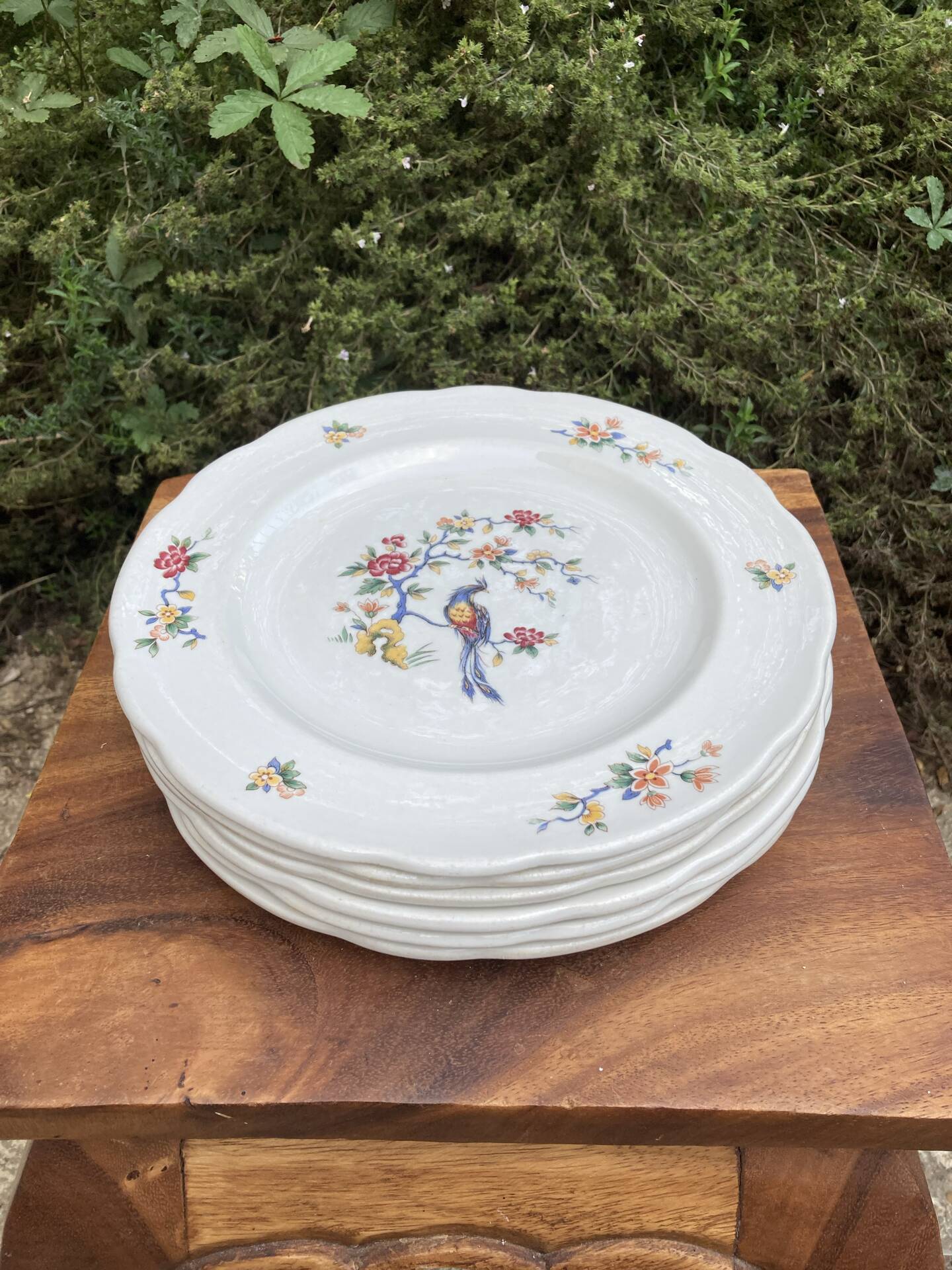 Flat plates with scalloped edges Sarreguemines bohemian chic