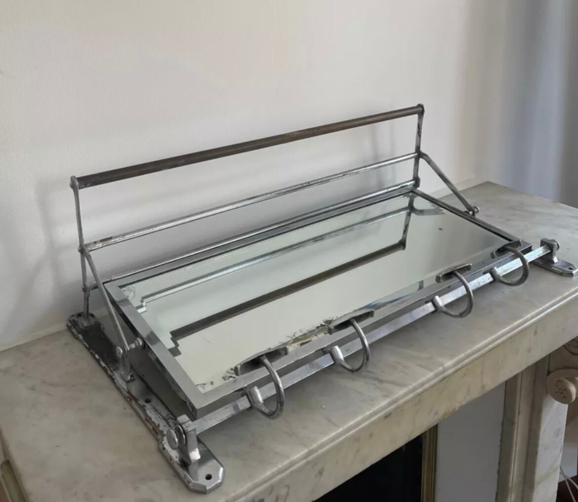 Vintage coat rack, beveled mirror and chrome, art deco