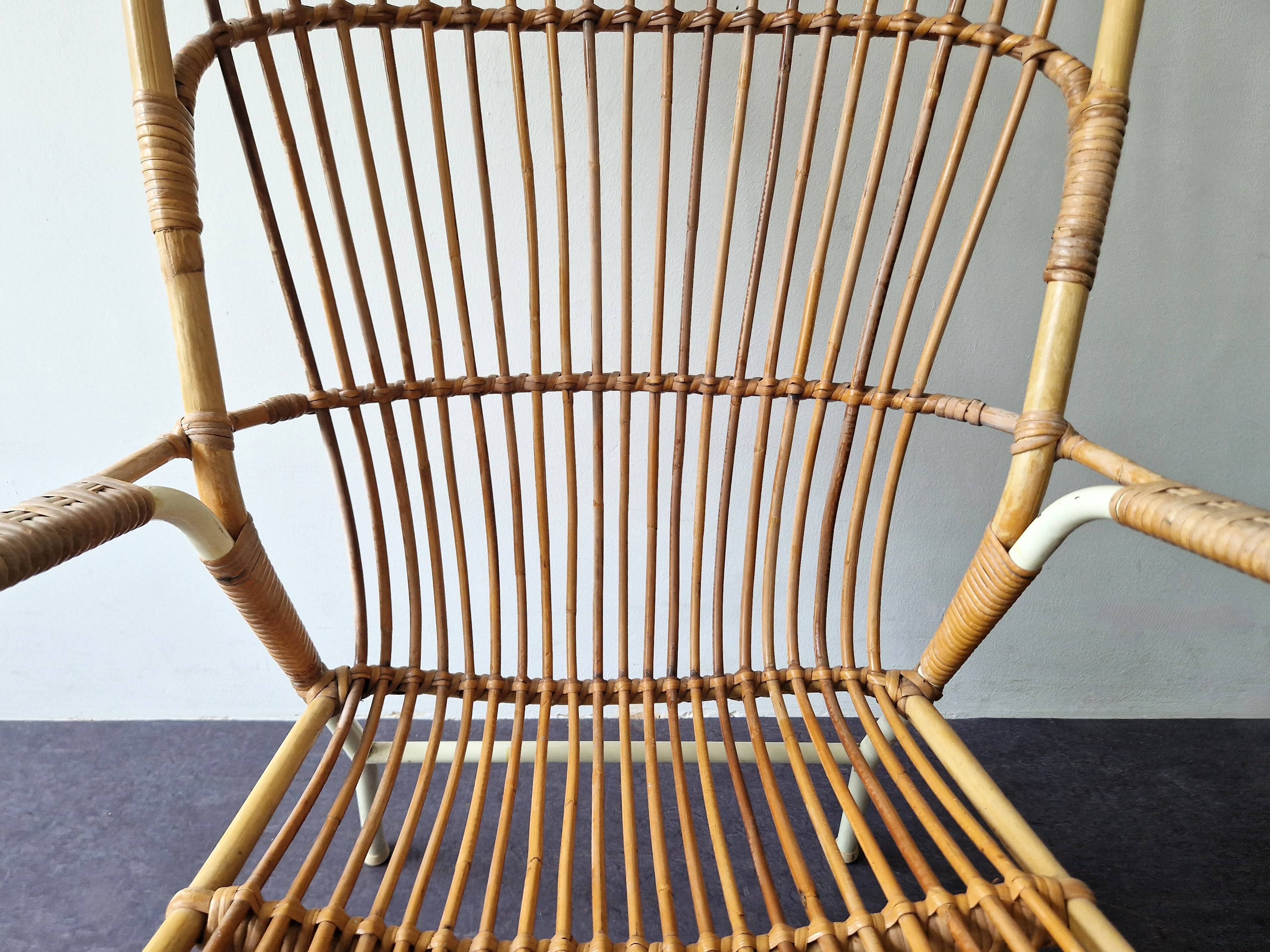 Rattan high back chair with white frame for Rohé Noordwolde, The Netherlands 1960's