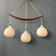 Teak wood and opaline glass chandelier 512 by Uno & Östen Kristiansson for Luxus, Sweden