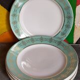 Six plates of vintage Badonviller earthenware with gold frieze