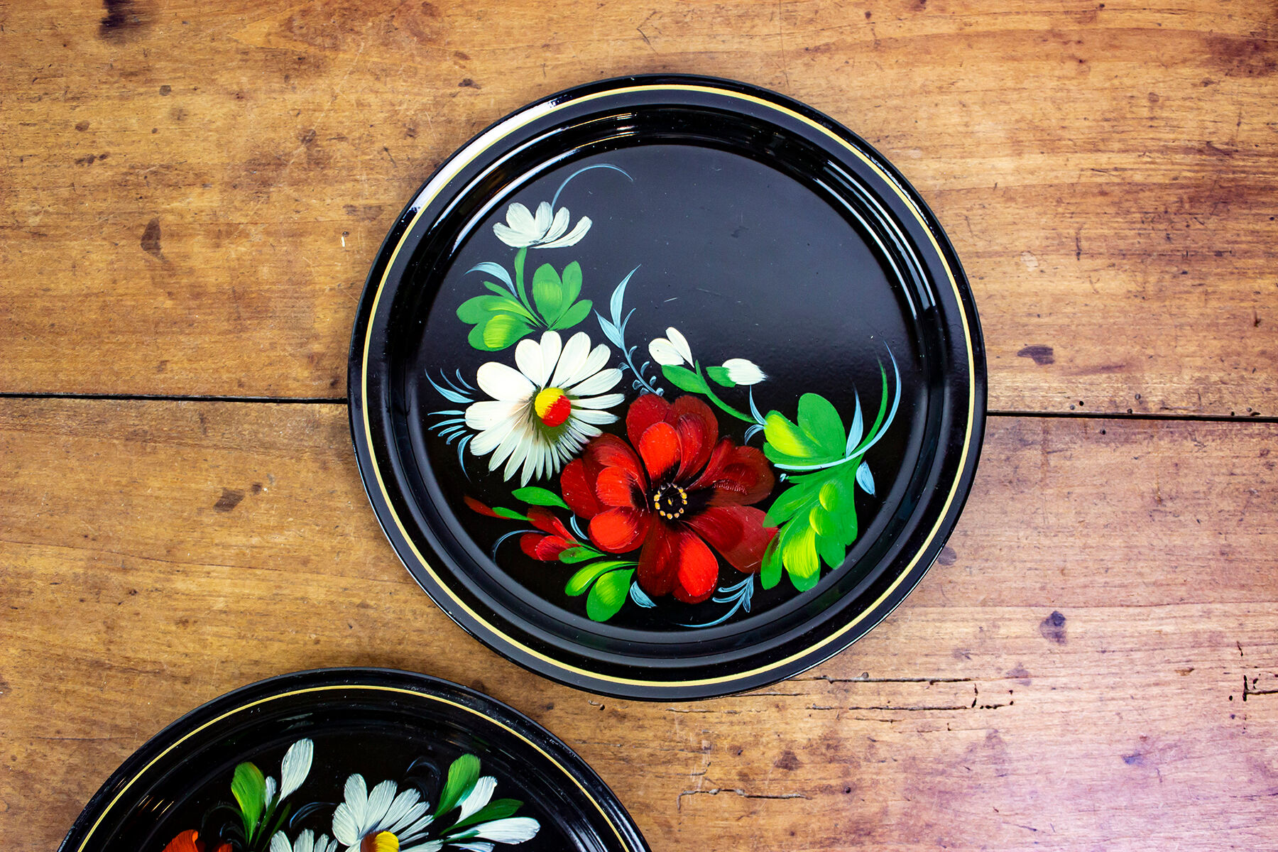 Pair of hand-painted metal plates - soviet style