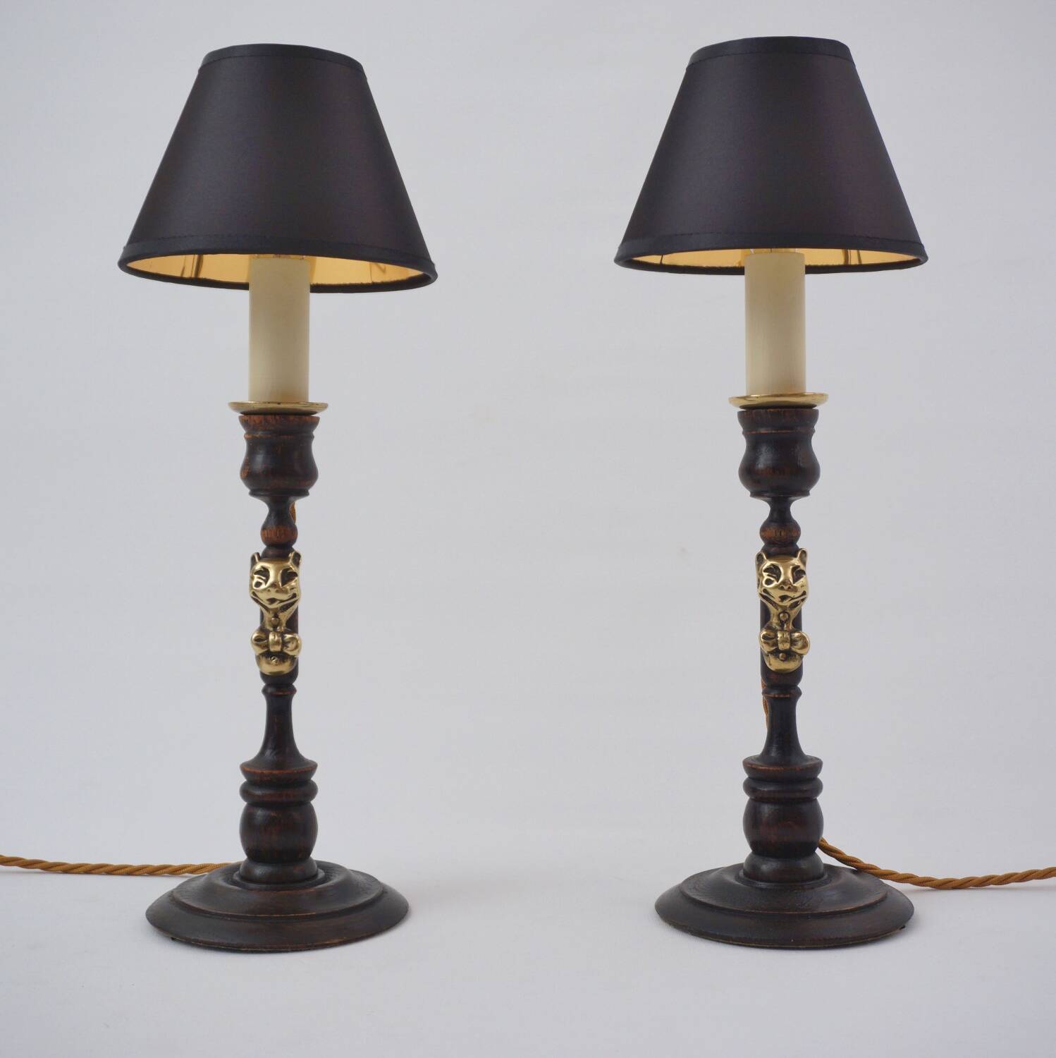 Paire de lampes anciennes Cheshire Cat Lewis Carroll Alice au pays des merveilles années 1920 Royaume-Uni