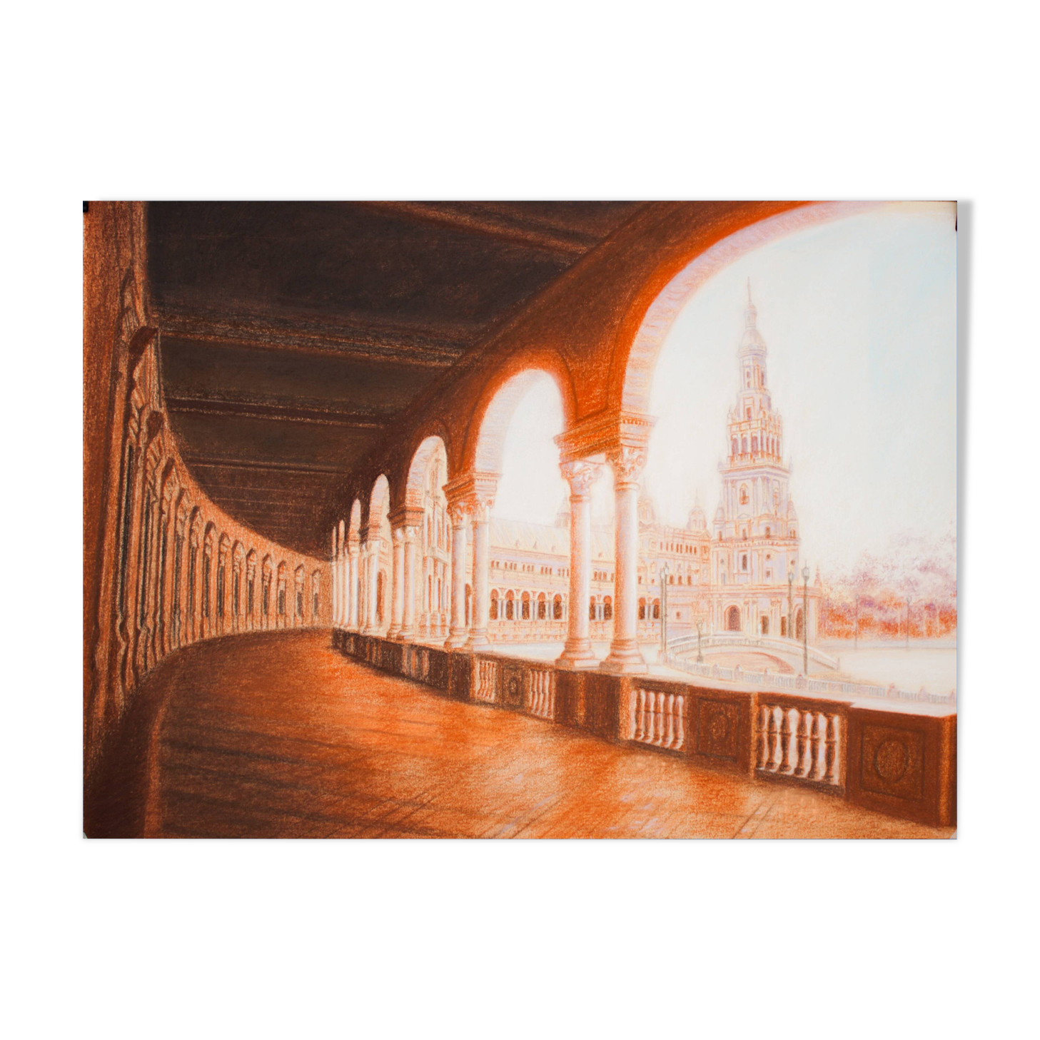 Drawing of the Plaza de España in Seville