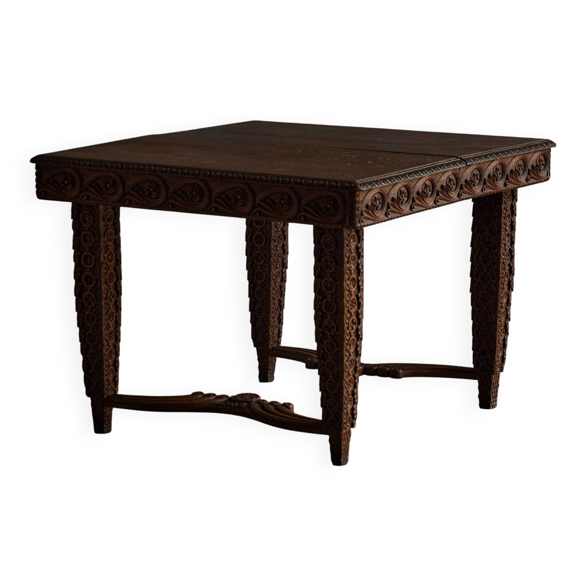 Hand-carved ornate wooden console tables, France, late 19th century