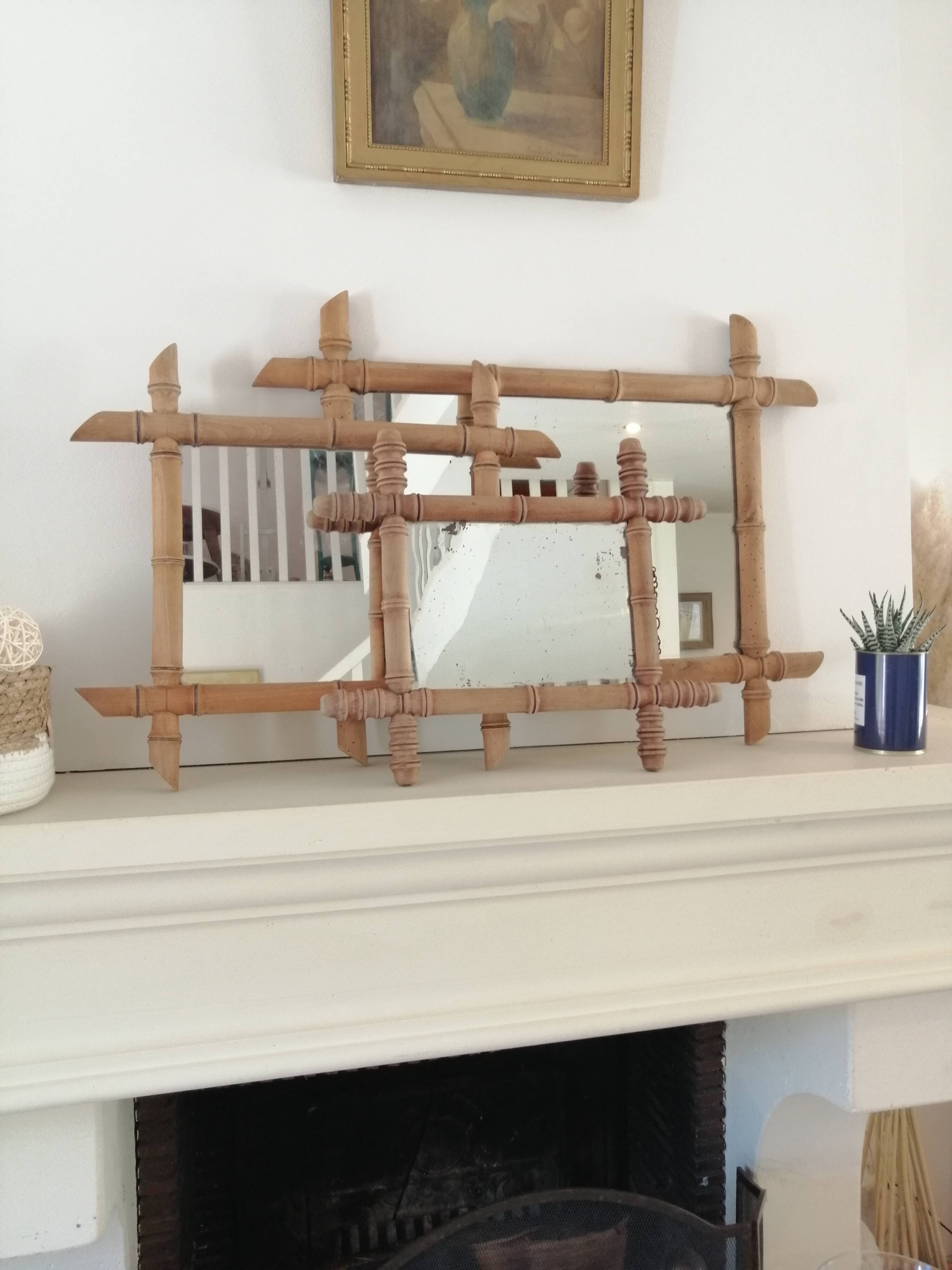 Set of vintage wood mirrors bamboo effect