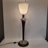 Lampe de table, bois et verre opalin, mazda, art déco, années 20 – france