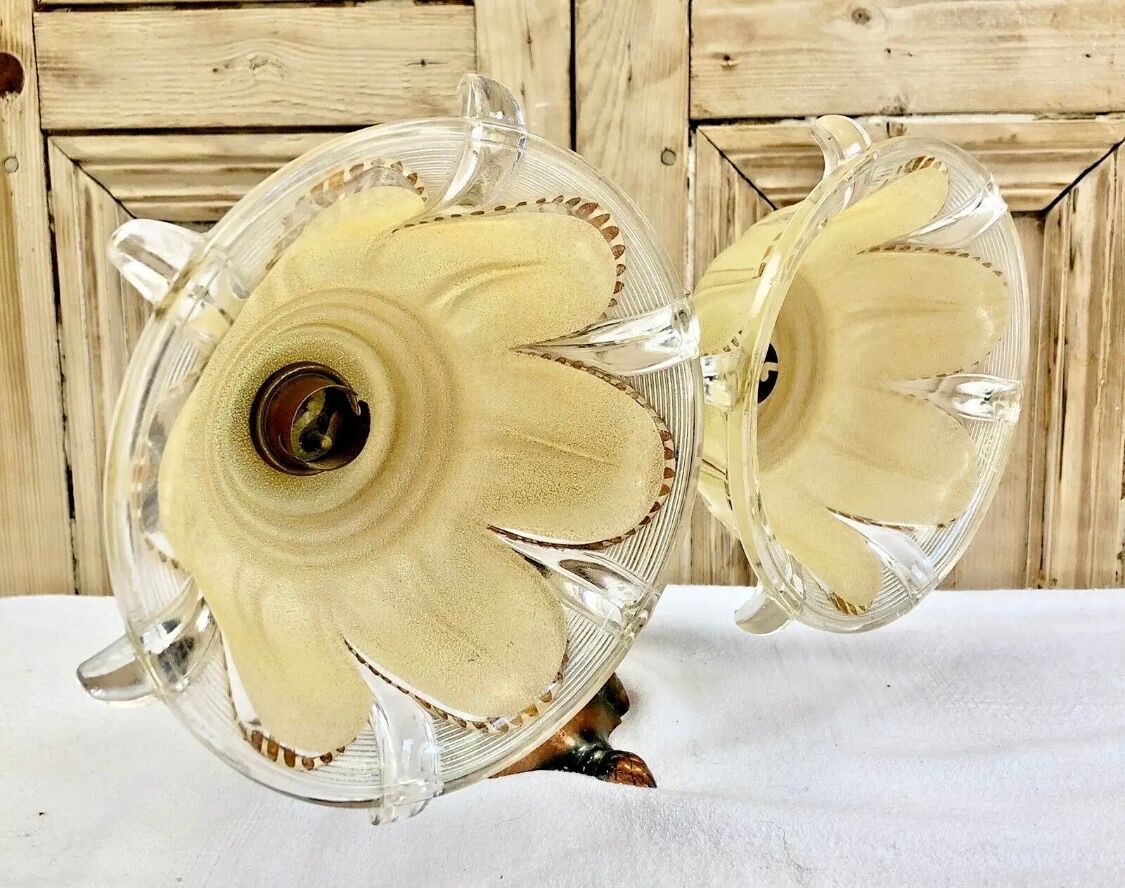 Wall lamp double fires copper metal art deco glassware ezan opalescent gilded