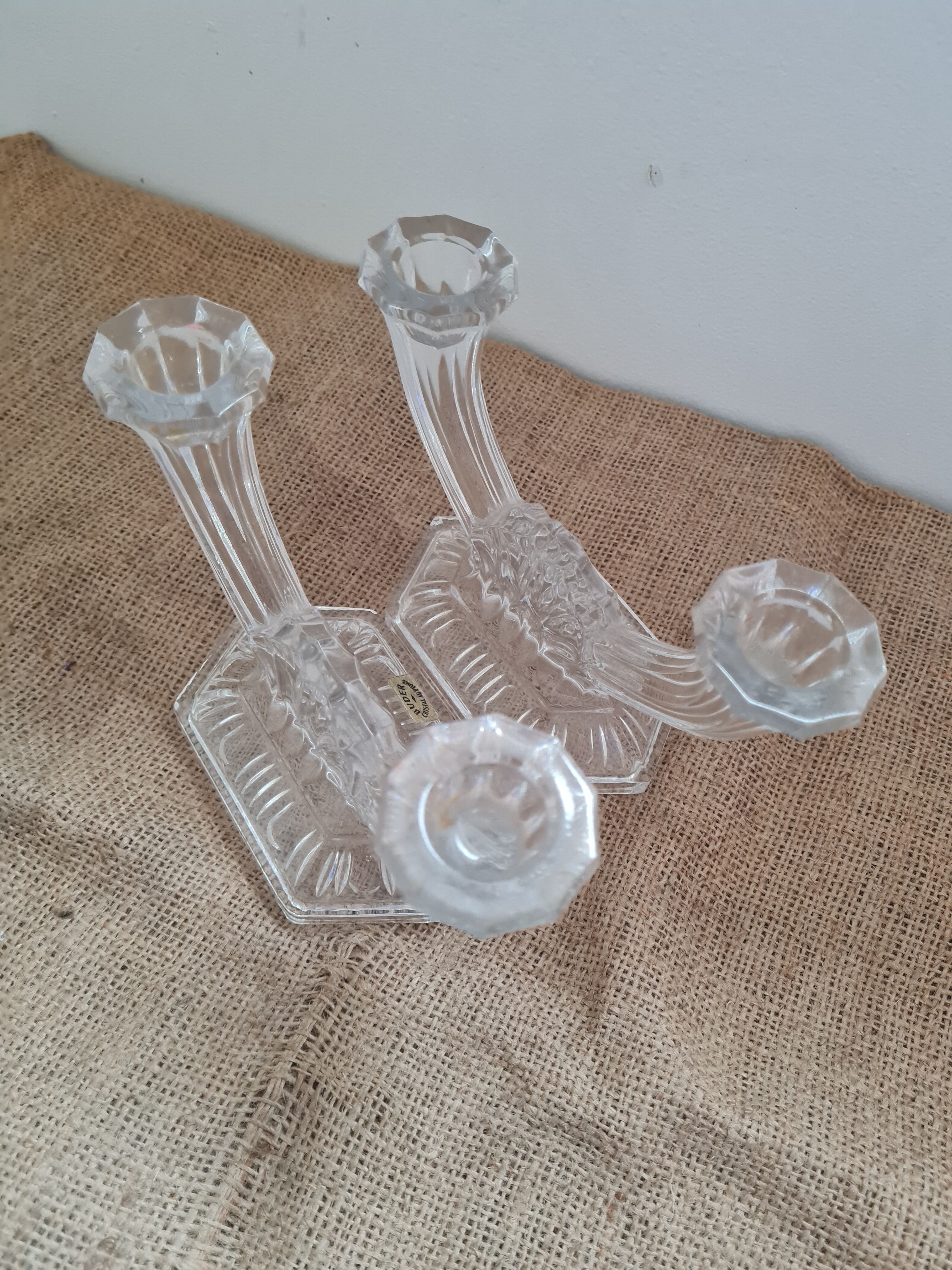 Pair of crystal candle holders