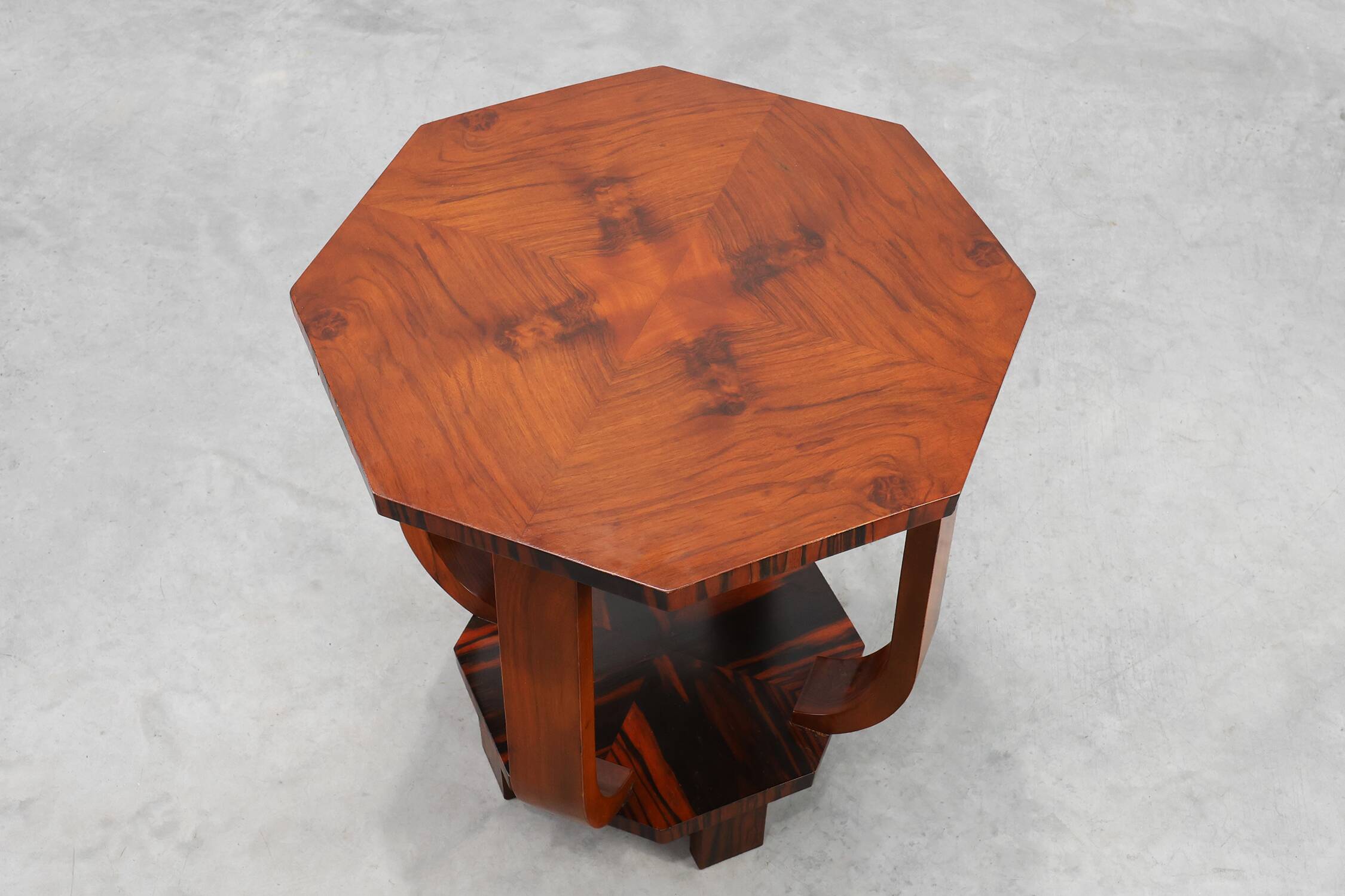 Octagonal Art Deco side or coffee table in wood, France 1920s