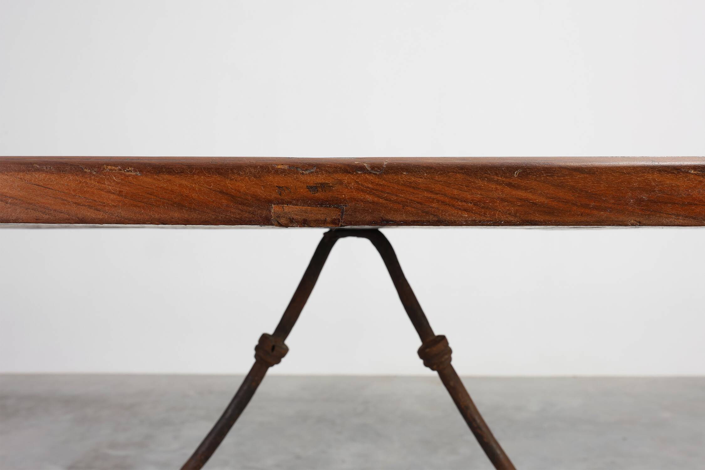 18th‑Century Spanish Walnut Trestle Table with Iron Stretcher