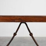 18th‑Century Spanish Walnut Trestle Table with Iron Stretcher