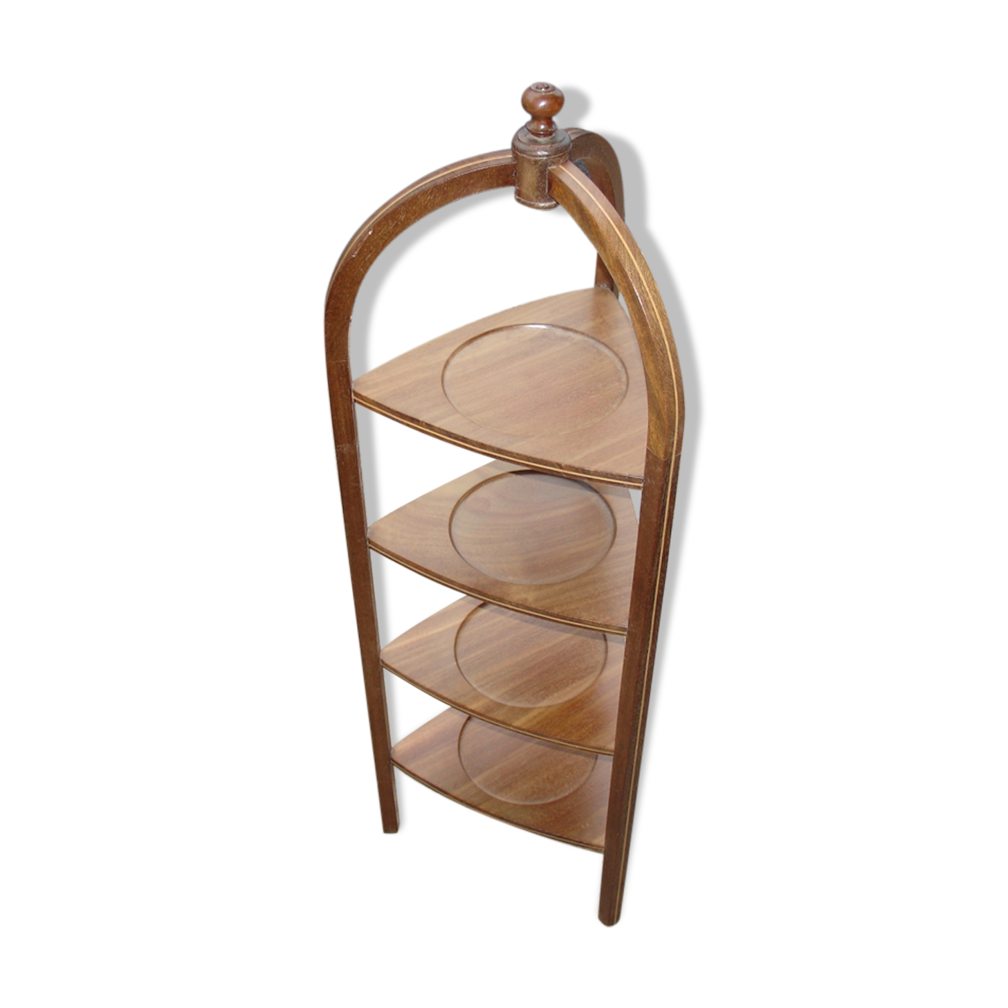 Small cake stand in solid Cuban mahogany and lemonwood inlay, circa 1900