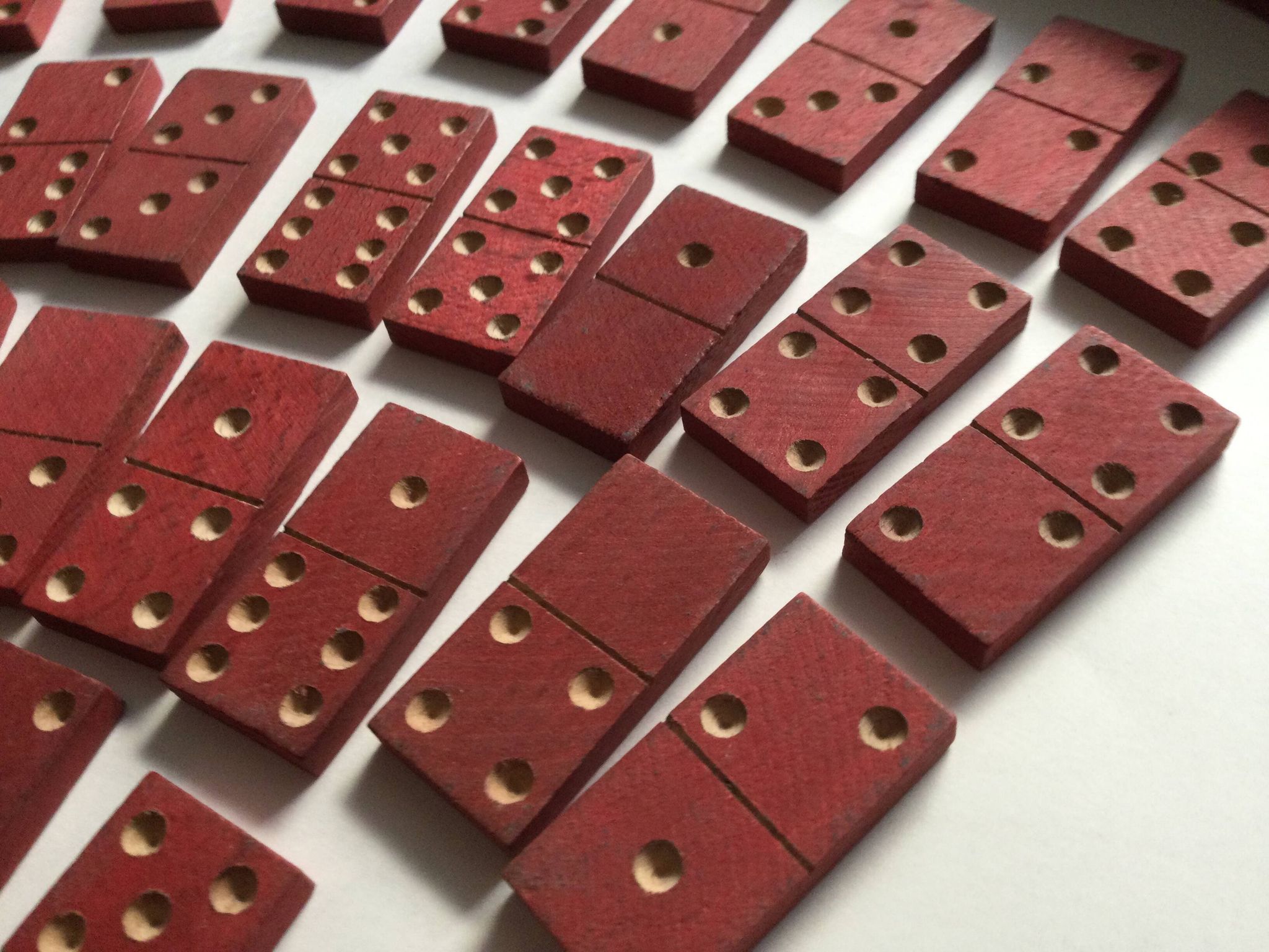Red wooden dominoes game from the 50s old toy