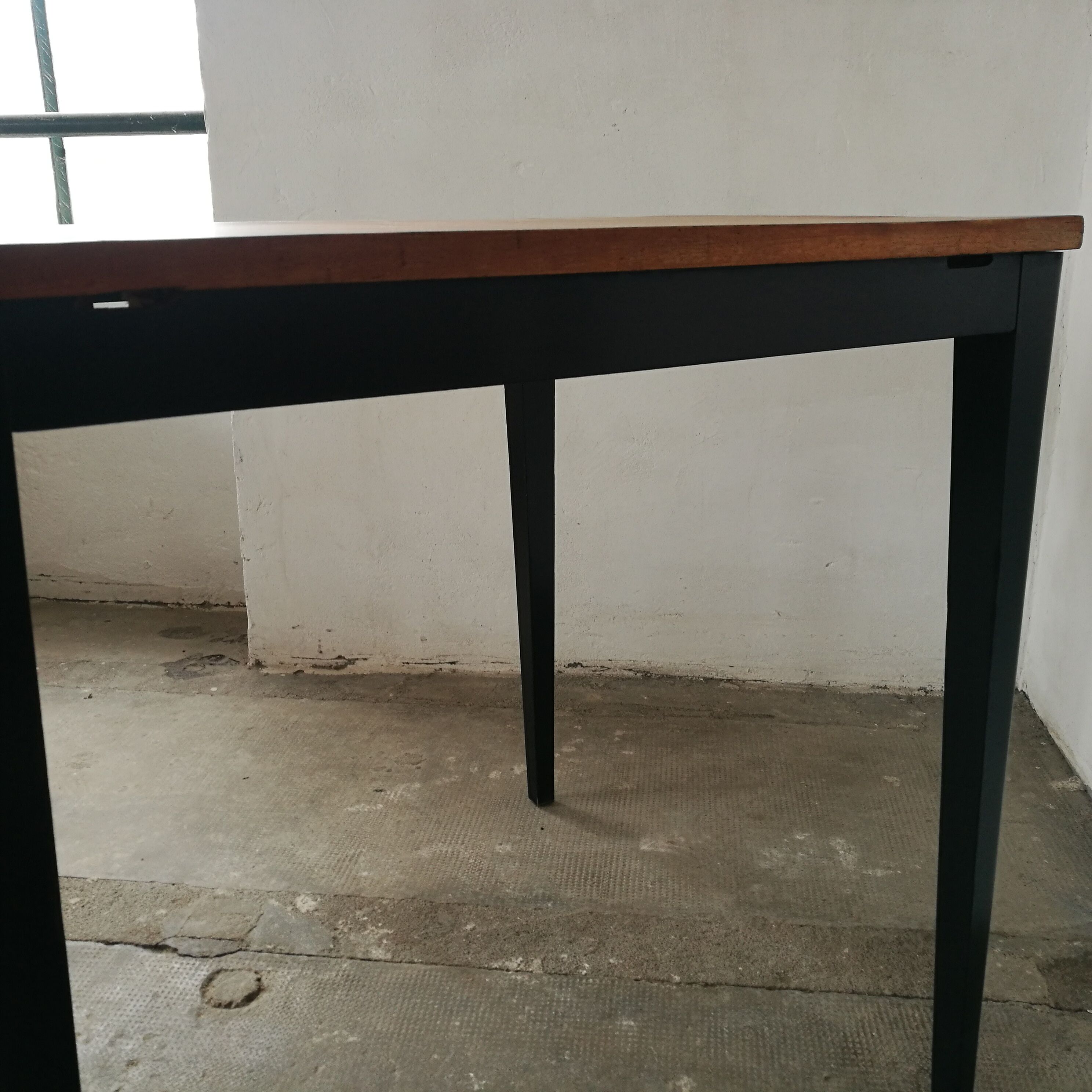 Scandinavian square table, spindle feet