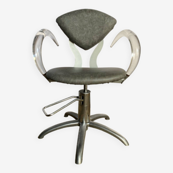 Swivel hairdresser chair, adjustable height, gray skai with plexiglass armrests an70