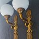 Pair of vintage brass and opaline wall lights