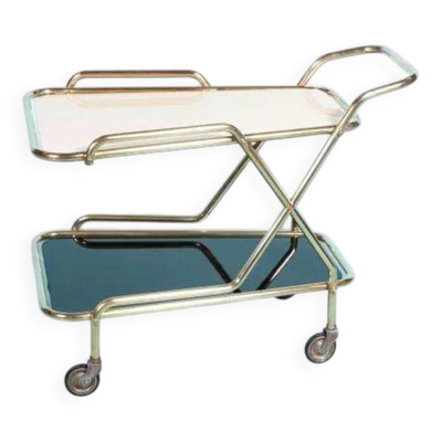 Chariot de service vintage en laiton des années 60, chariot bar en laiton Midcentury
