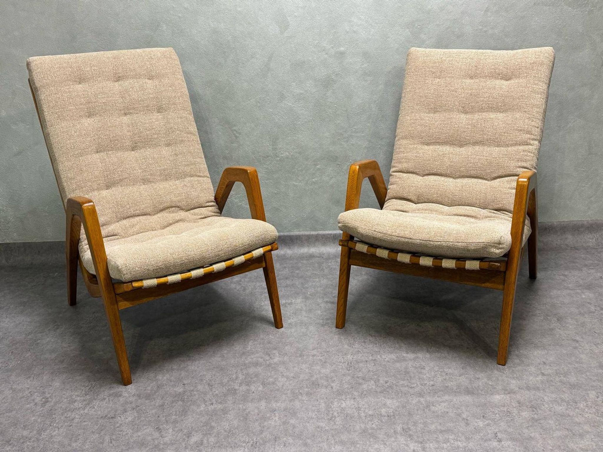 Pair of armchairs by Jan Vaněk, 1940s, fully restored, Czechoslovakia