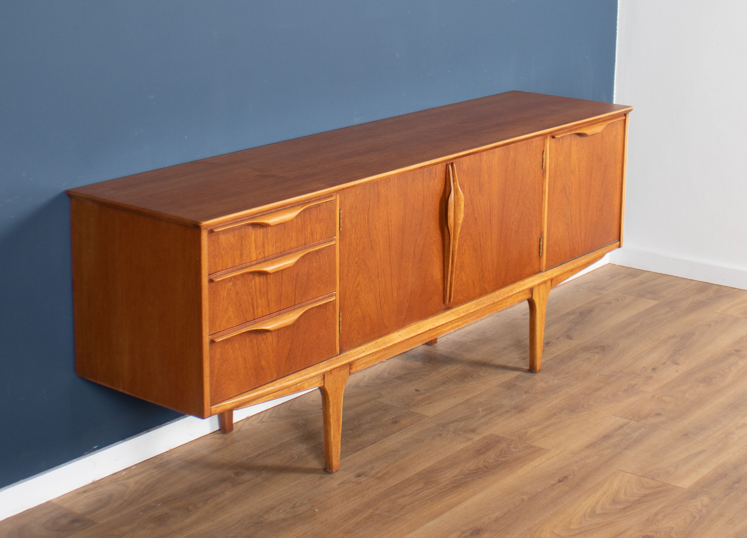 Retro 1960s teak jentique mid century sideboard with folded handles
