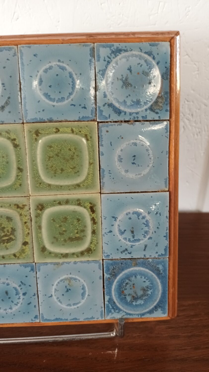 Dessous plat vintage en bois et céramique