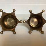 Pair of brass crown candlesticks