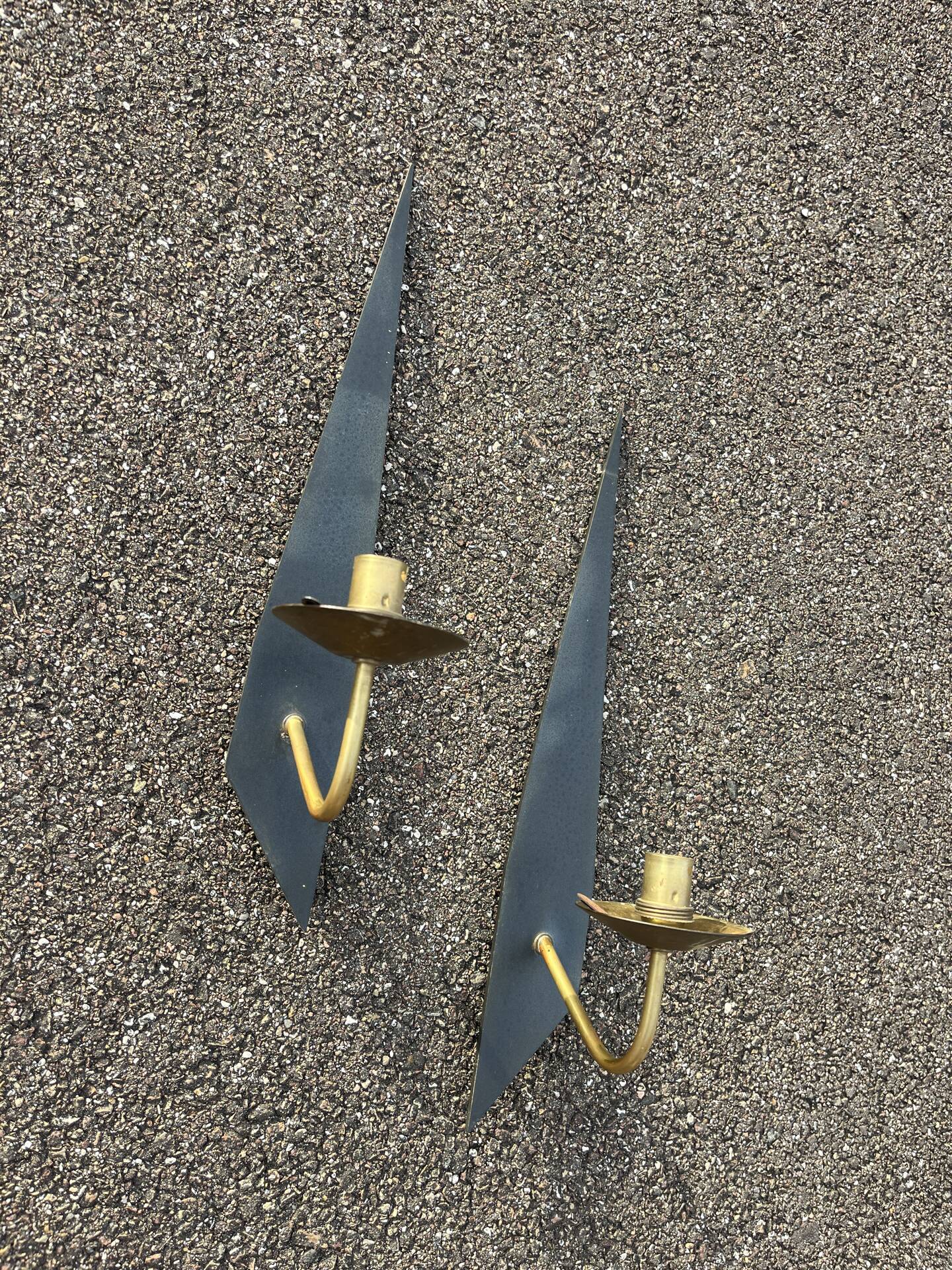 Pair of vintage Arlus 1950 modernist metal brass sconces
