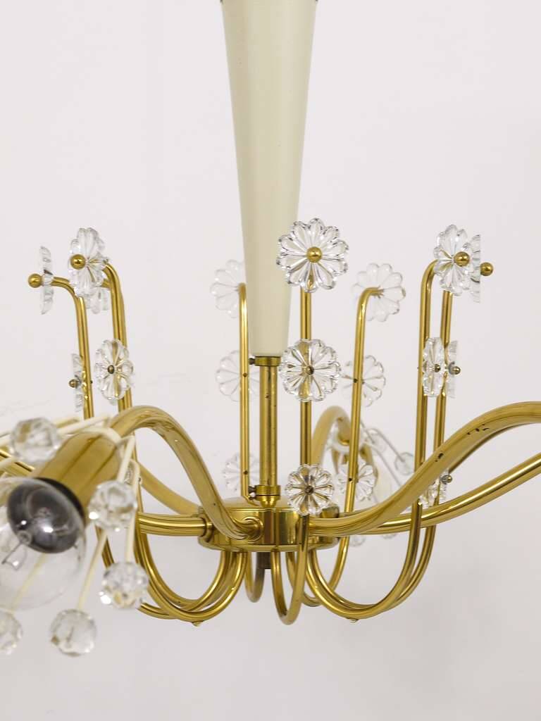 Unusual brass and crystal chandelier by Emil Stejnar, Rupert Nikoll, Austria, 1950s.