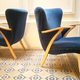 Pair of chairs Scandinavian wing stripes cocktail years 50 Blue