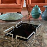 Hollywood regency black glass tray, France 1970s
