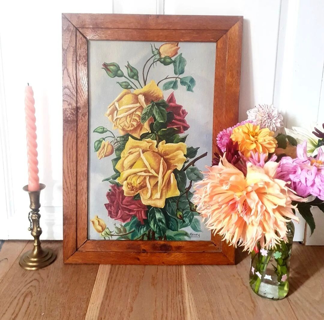 Roses, signed oil painting