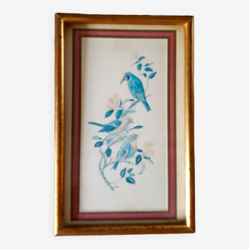 Painting with birds in an old golden frame