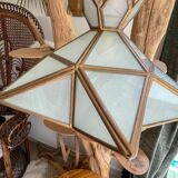 Vintage frosted glass and brass star pendant light