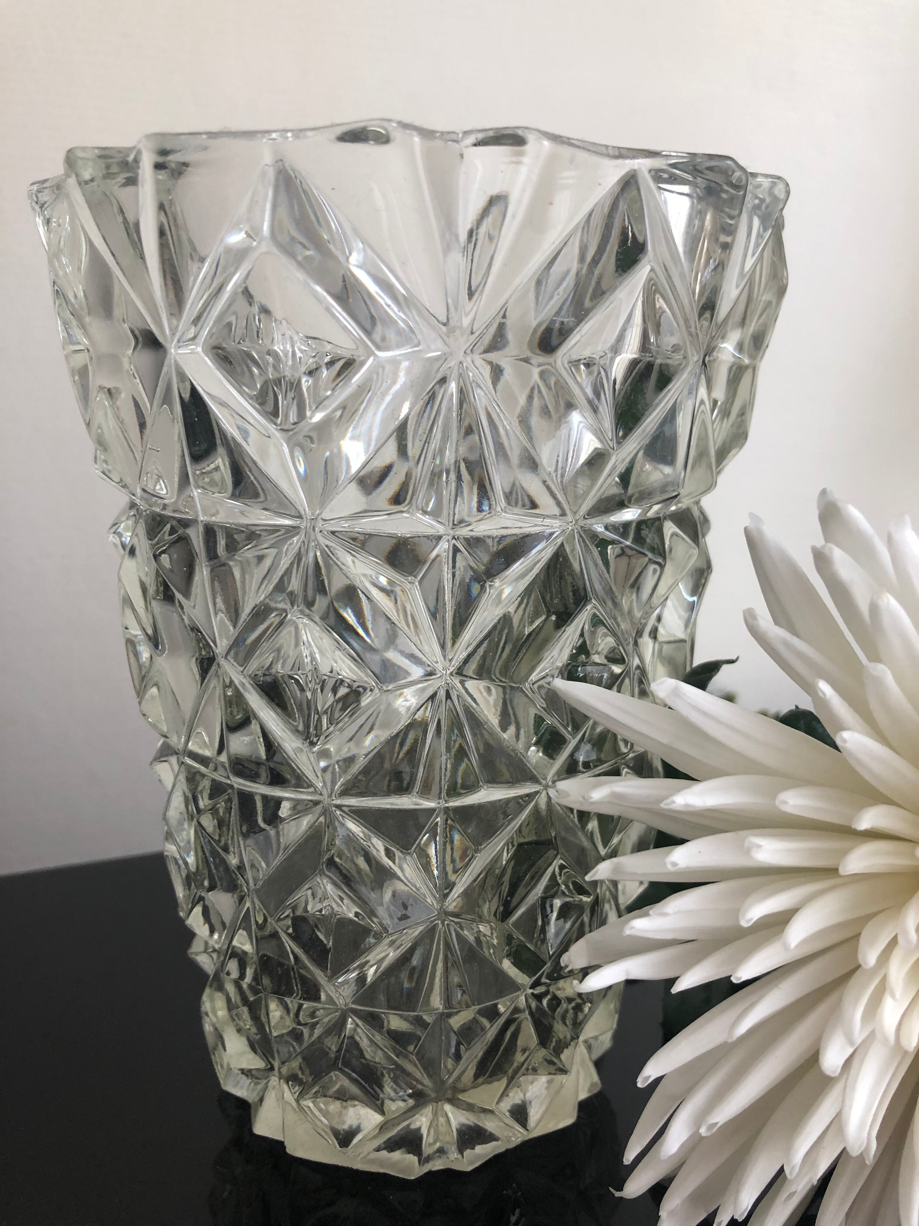 Diamond-cut vase, thick glass