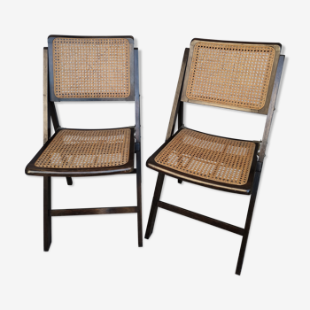 Paire de chaises pliantes cannées vintage