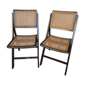 Paire de chaises pliantes cannées vintage