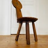 Ancienne chaise brutaliste en pin et chêne